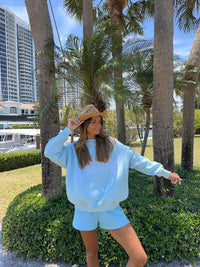 Icy Blue Sunkissed Varsity Embroider Sweatshirt