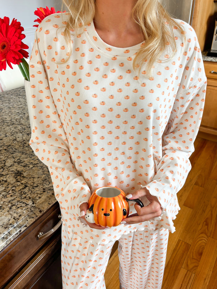 Pumpkin Fall Autumn Long Sleeve Pajama Top