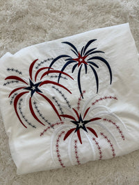 Midweight White Fireworks 4th Of July Memorial Day Embroider Tee