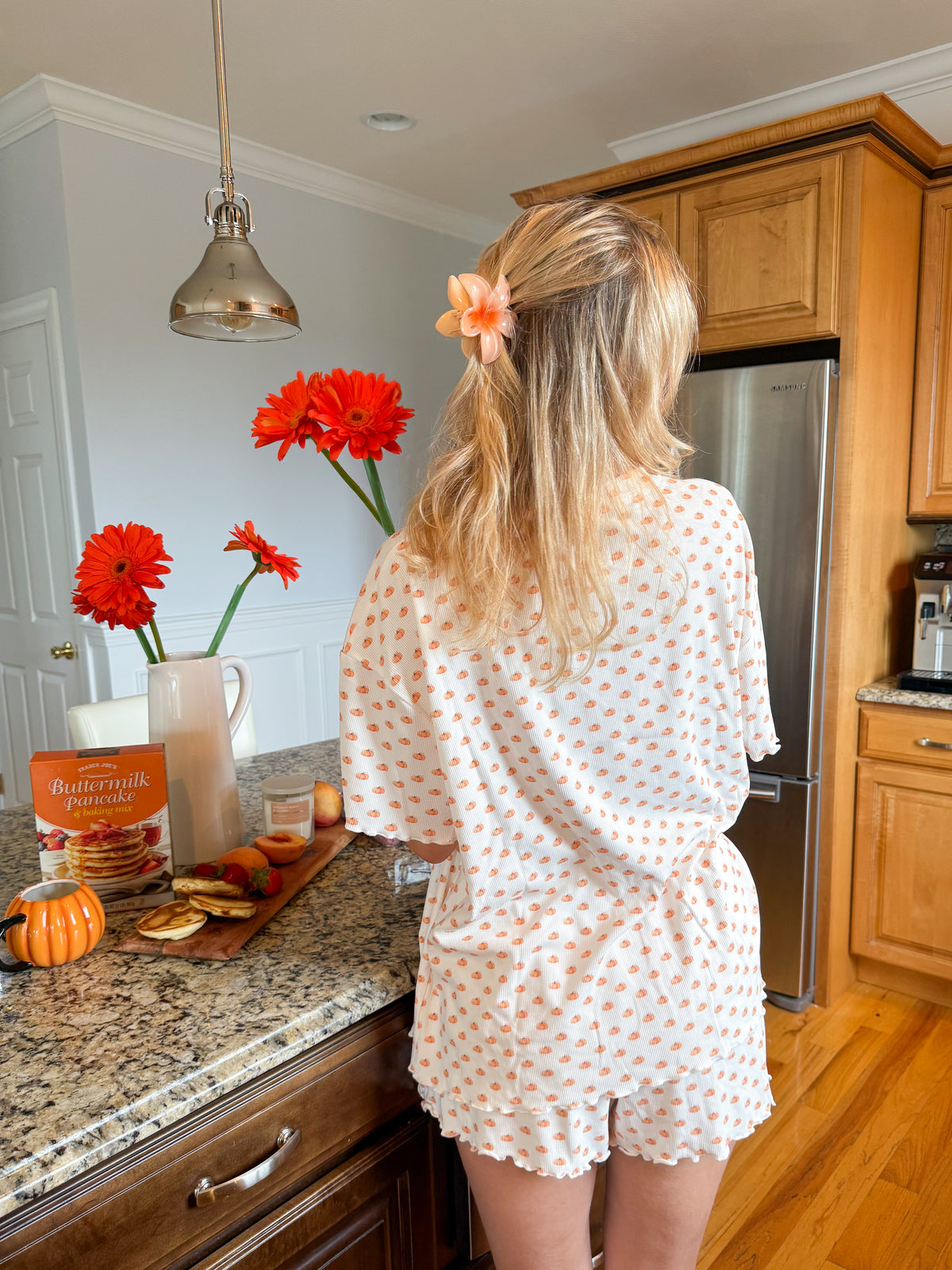 Pumpkin Fall Autumn Short Sleeve Pajama Top