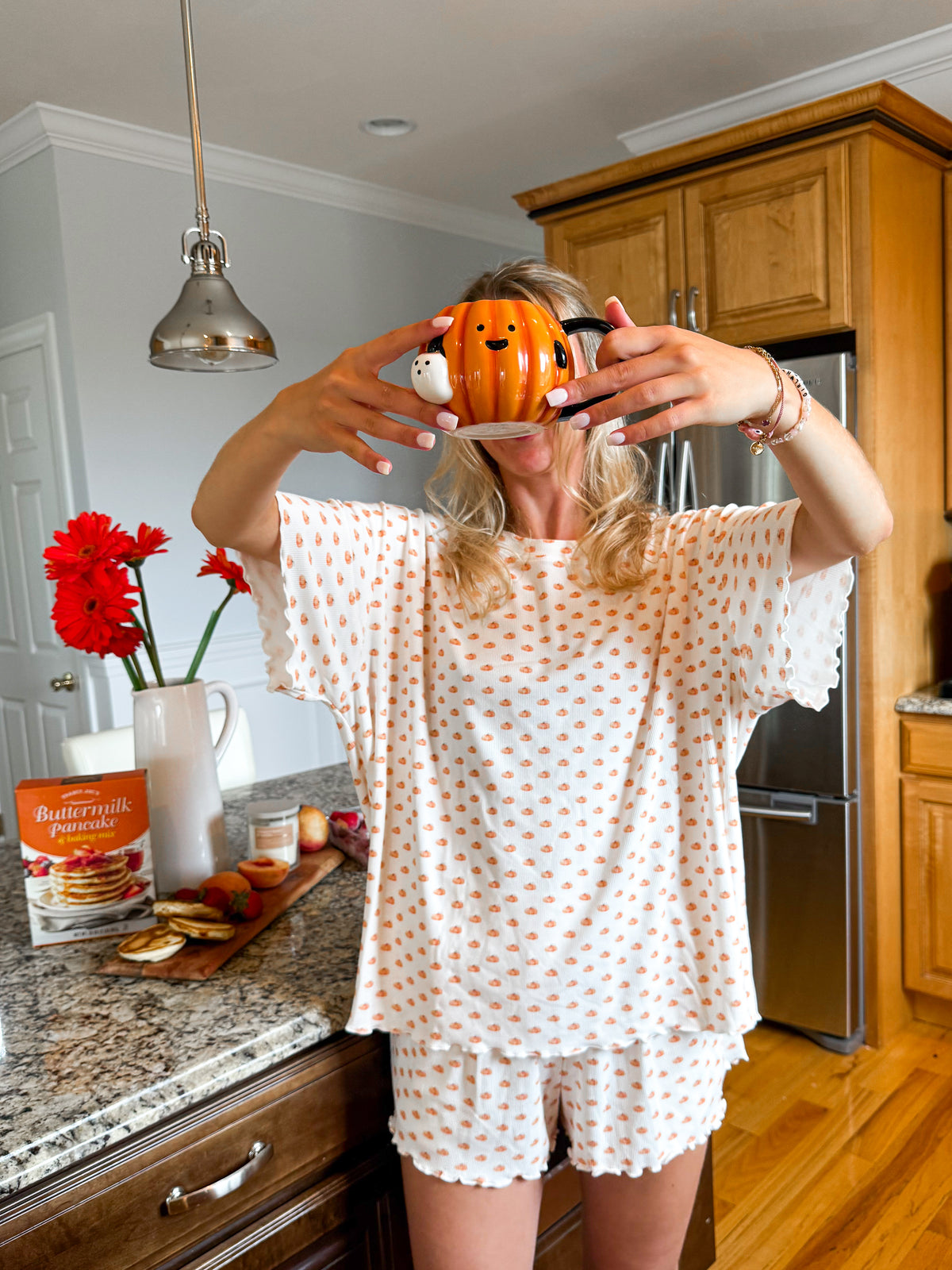 Pumpkin Fall Autumn Short Sleeve Pajama Top