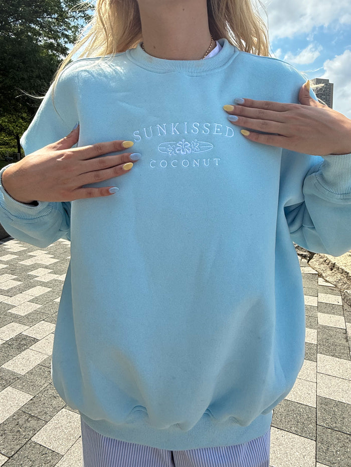 Icy Blue Sunkissedcoconut Logo Embroider Sweatshirt