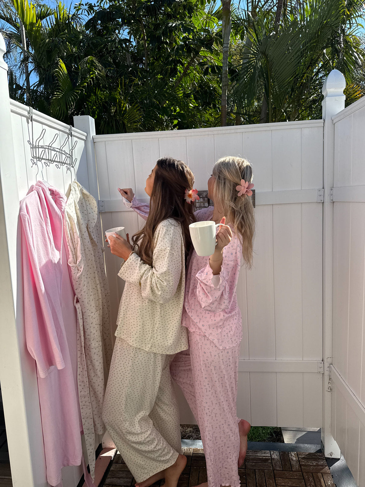 Light Pink Ditsy Blue Floral Pajama Pants
