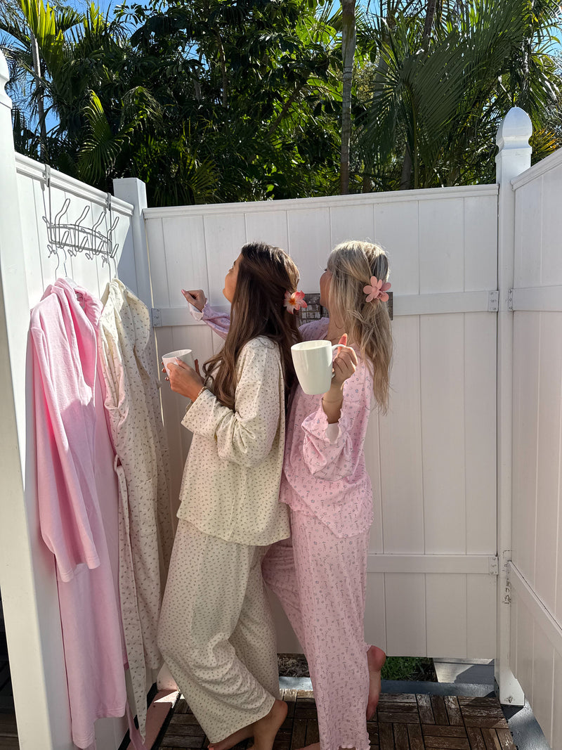 Light Pink Ditsy Blue Floral Pajama Pants