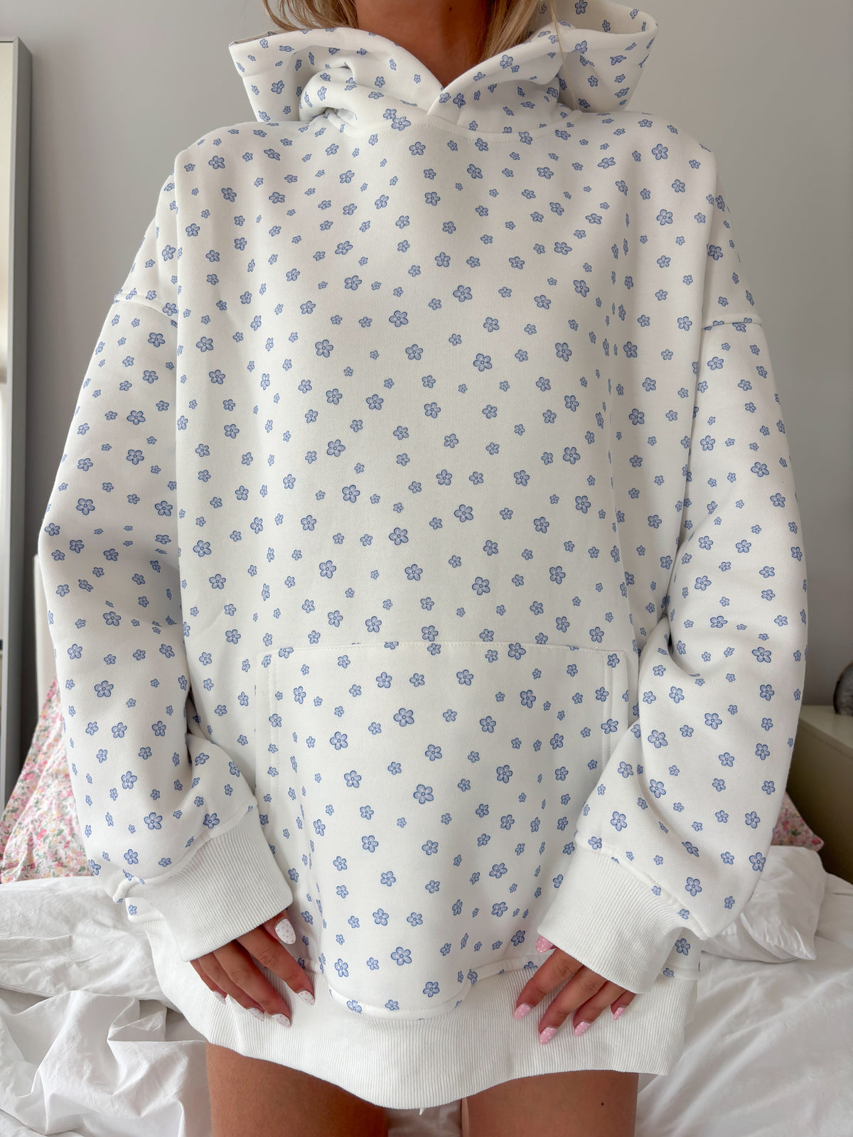 White Lilo Blue Floral Hoodie
