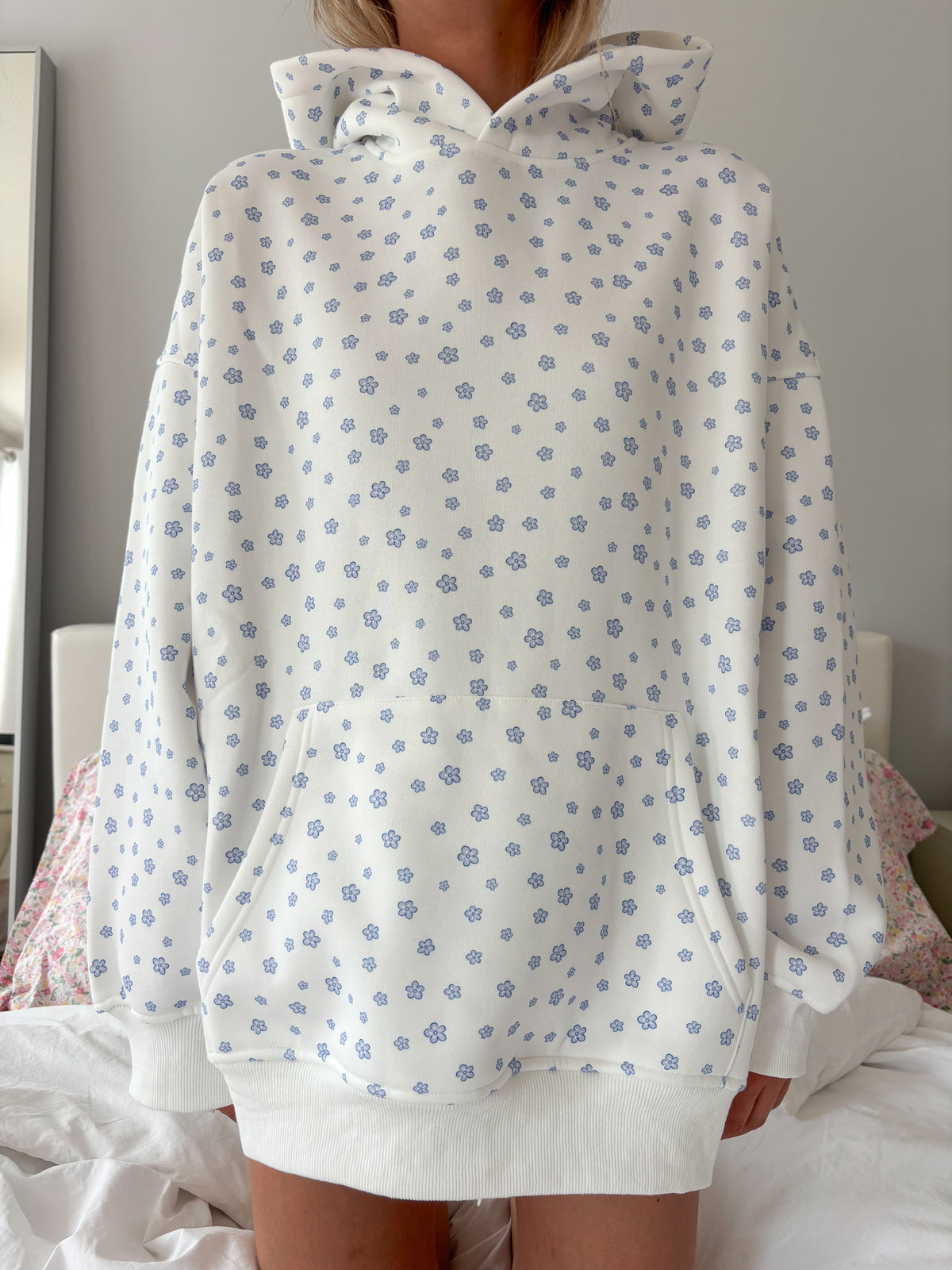 White Lilo Blue Floral Hoodie