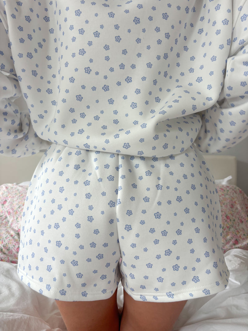 White Lilo Blue Floral Shorts