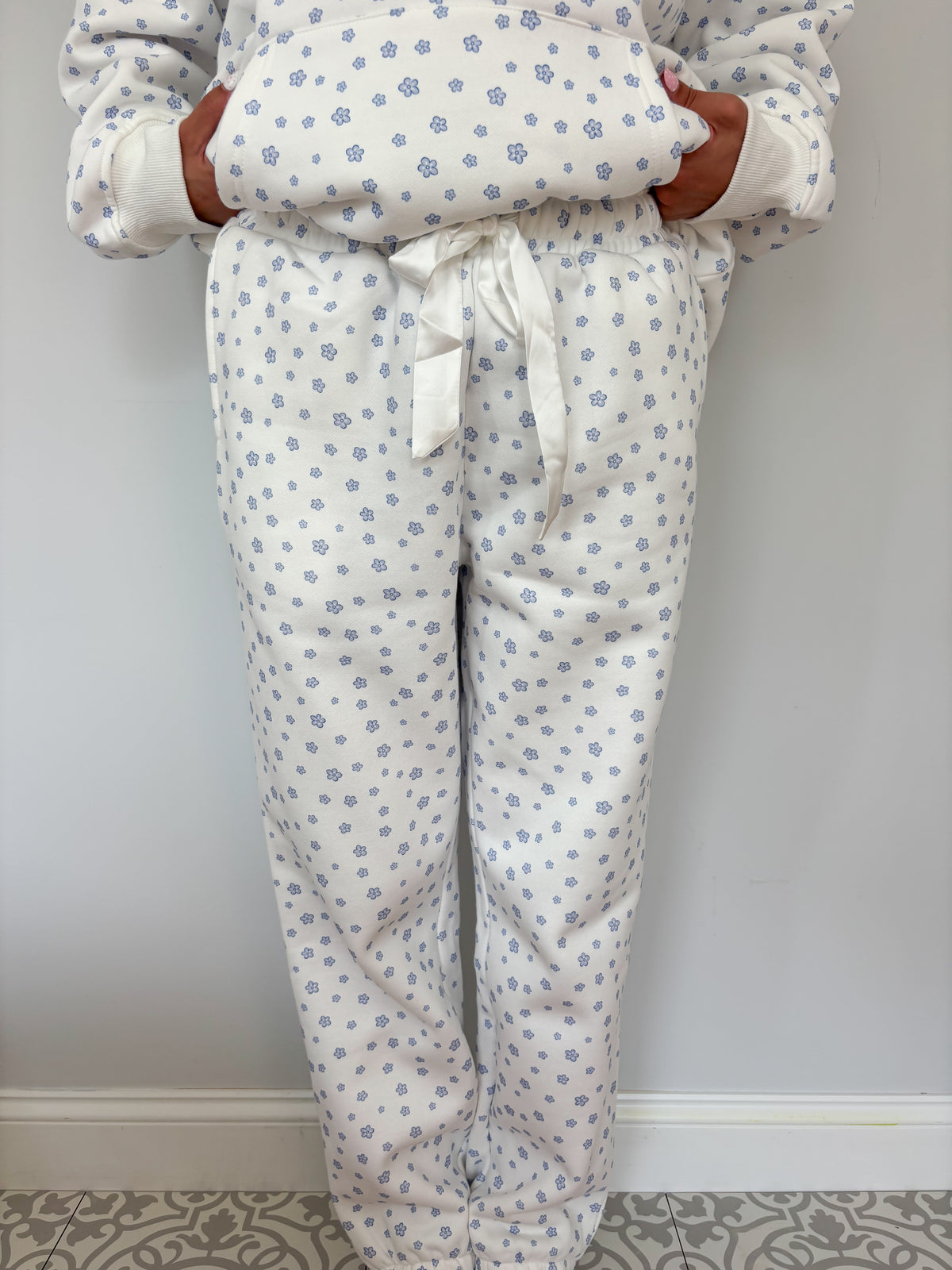 White Lilo Blue Floral Joggers