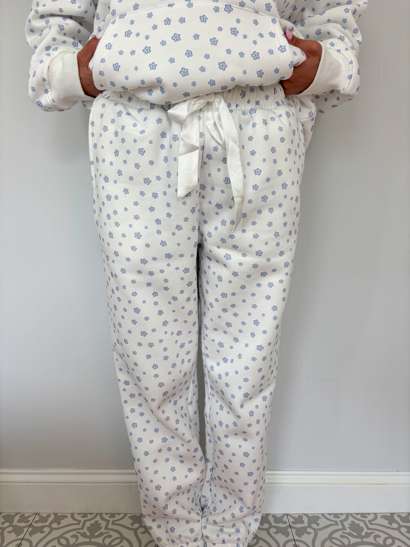 White Lilo Blue Floral Joggers