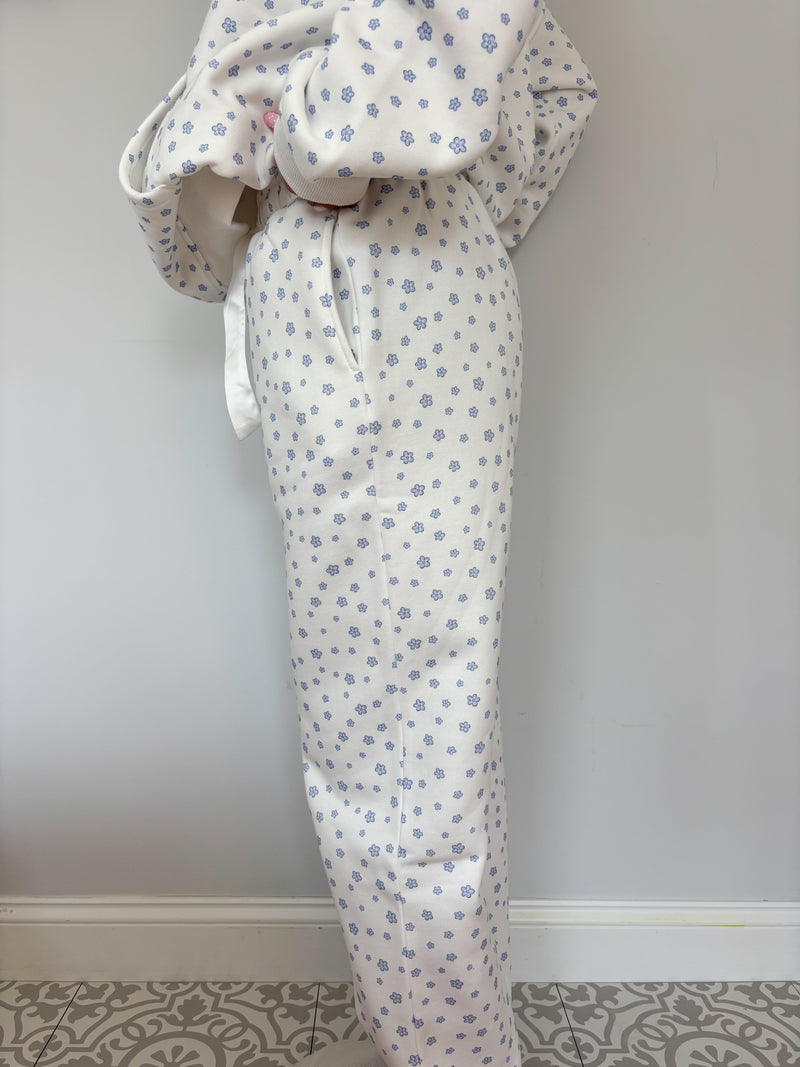 White Lilo Blue Floral Joggers