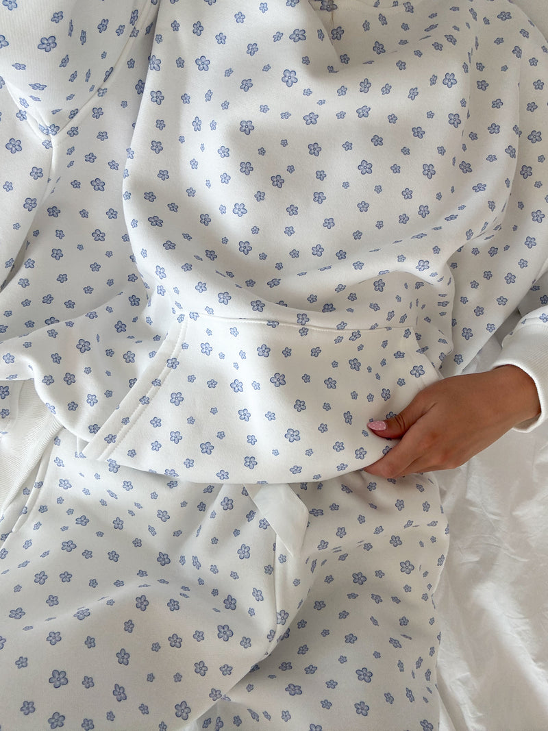 White Lilo Blue Floral Hoodie
