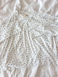 White Lilo Blue Floral Long Sleeve Pajama Top