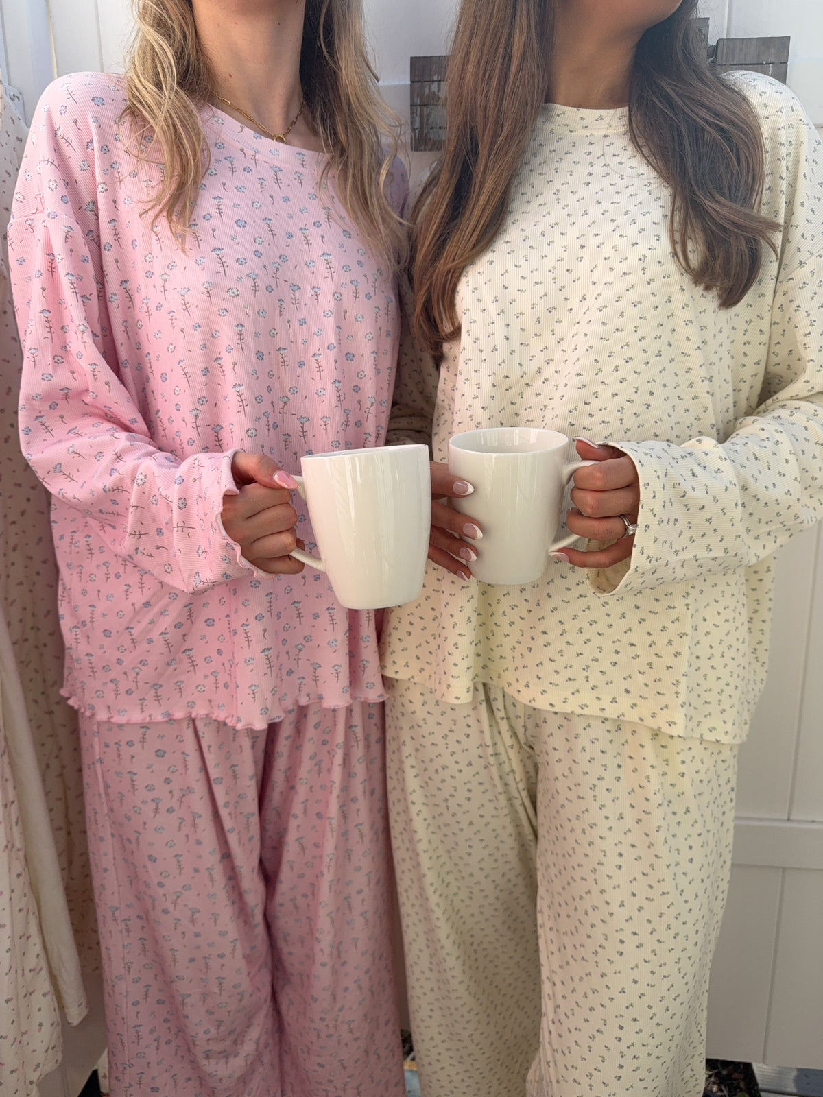Light Pink Ditsy Blue Floral Pajama Pants