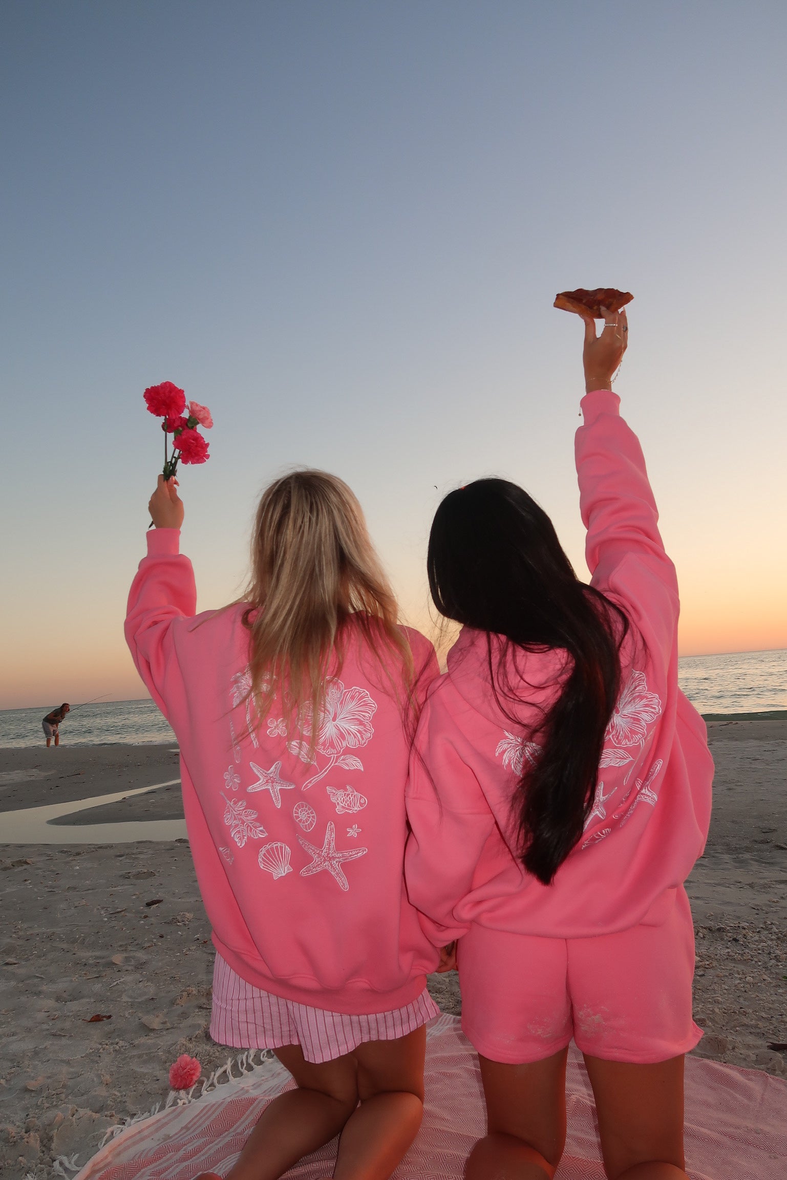 Hibiscus Pink Tropical Embroider Hoodie