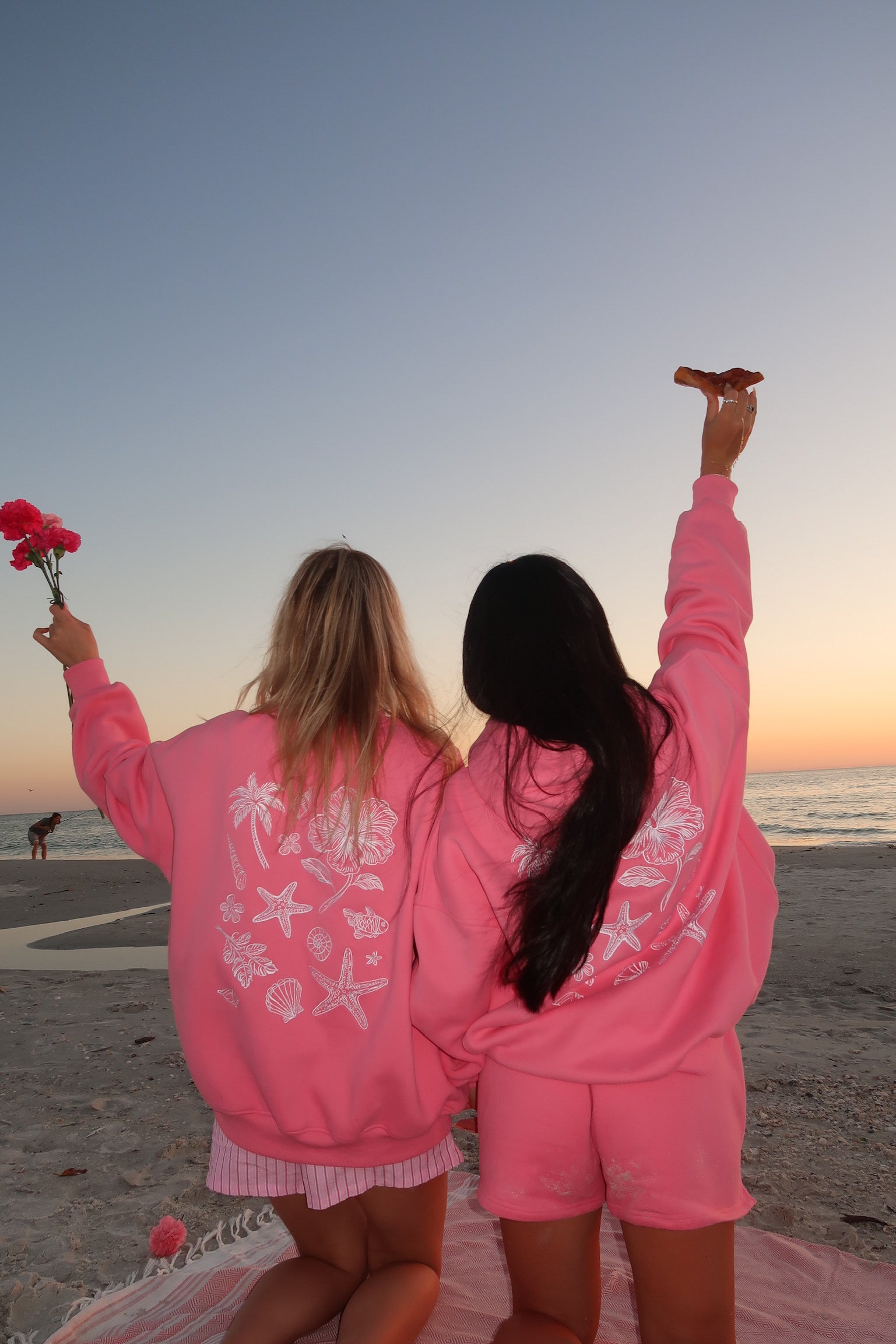 Hibiscus Pink Tropical Embroider Hoodie