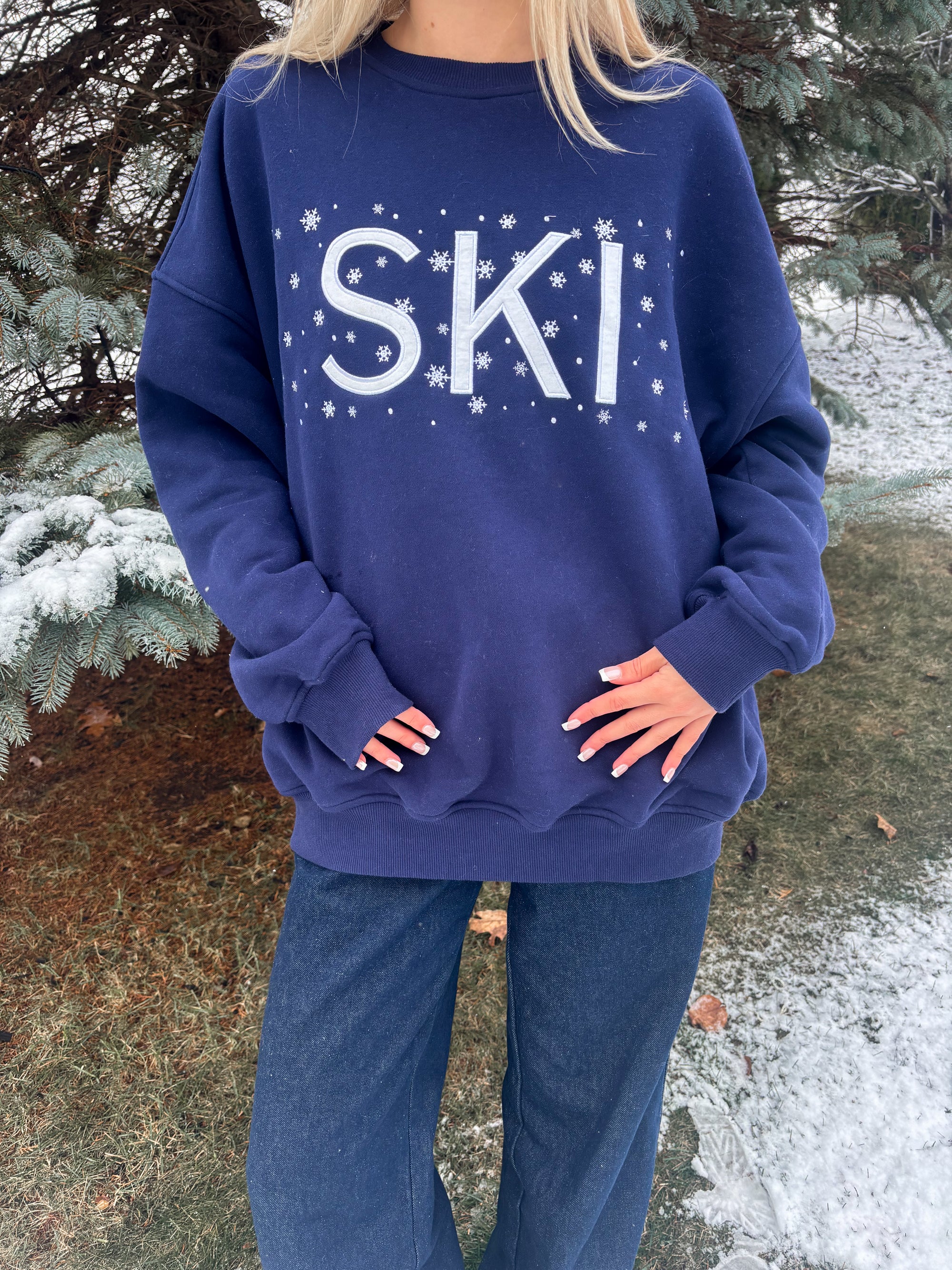 Ski Snowflake Embroider Sweatshirt