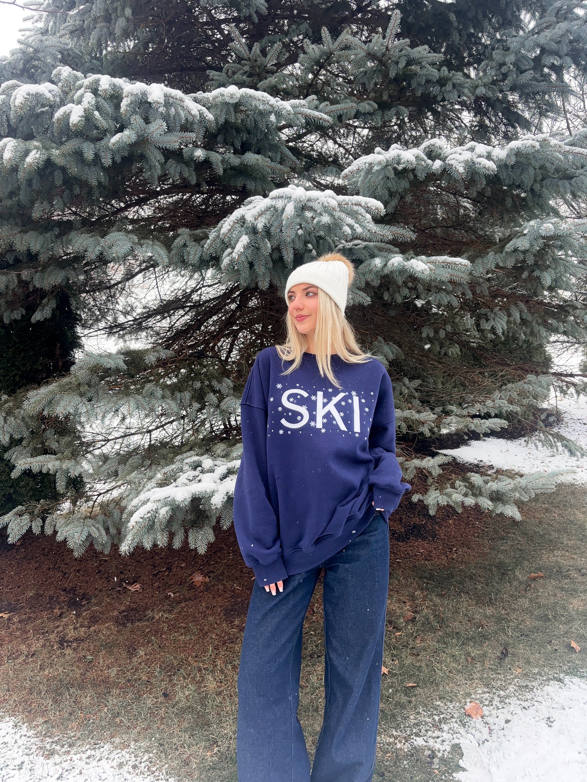 Ski Snowflake Embroider Sweatshirt