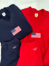 American Flag Embroider V-Neck Sweatshirt