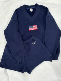 American Flag Embroider V-Neck Sweatshirt