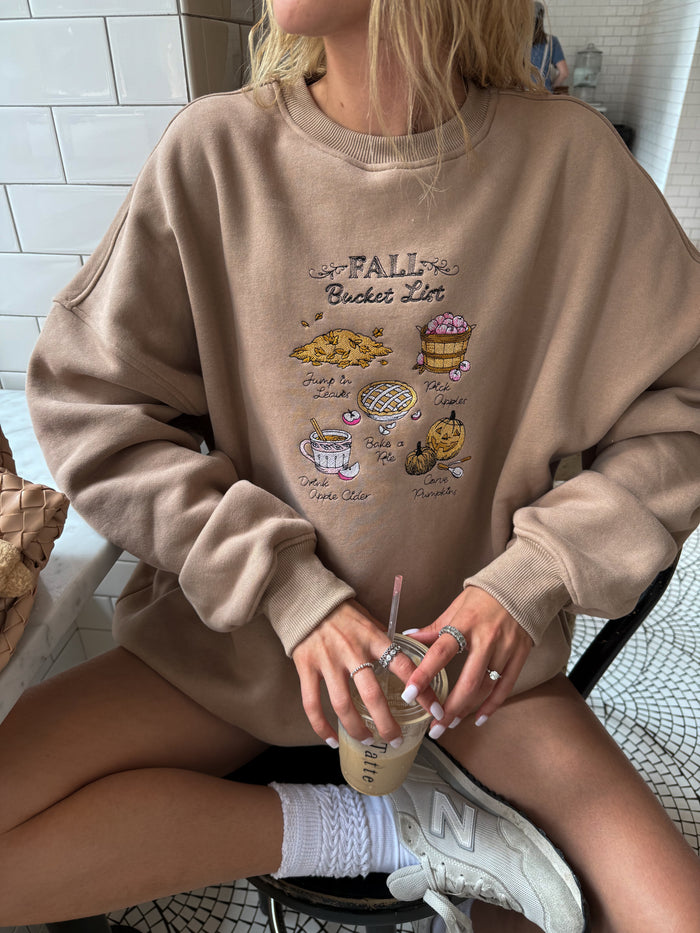 Cappuccino Autumn Fall Bucket List Embroidered Sweatshirt
