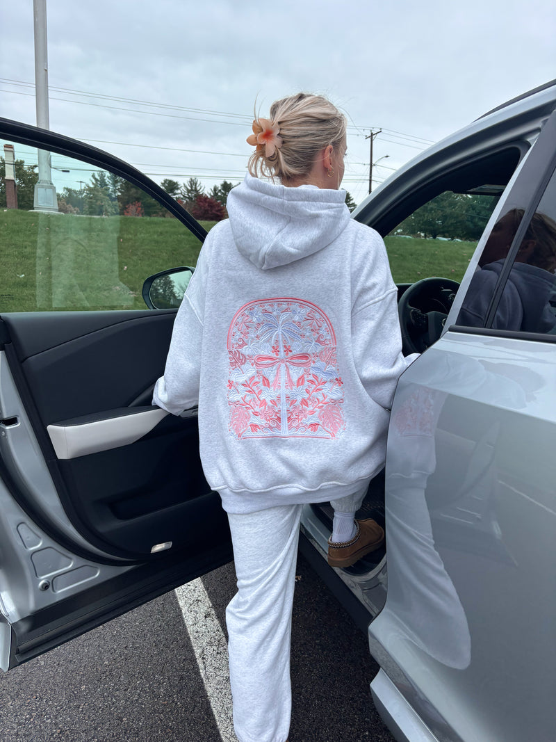 Pearl Grey Tropical Palms Hoodie