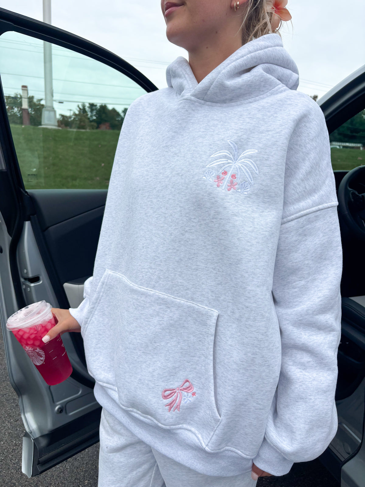 Pearl Grey Tropical Palms Hoodie