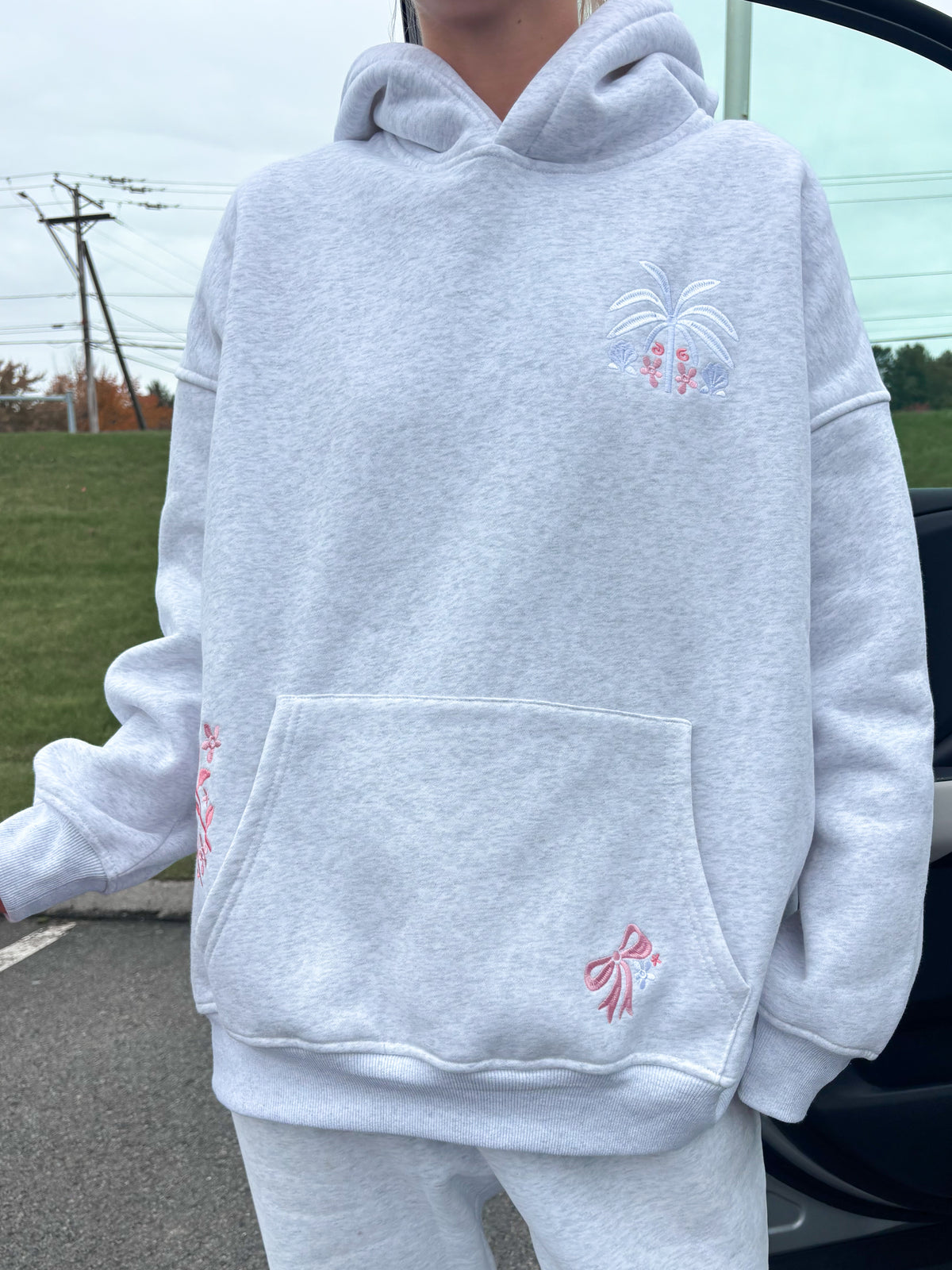 Pearl Grey Tropical Palms Hoodie