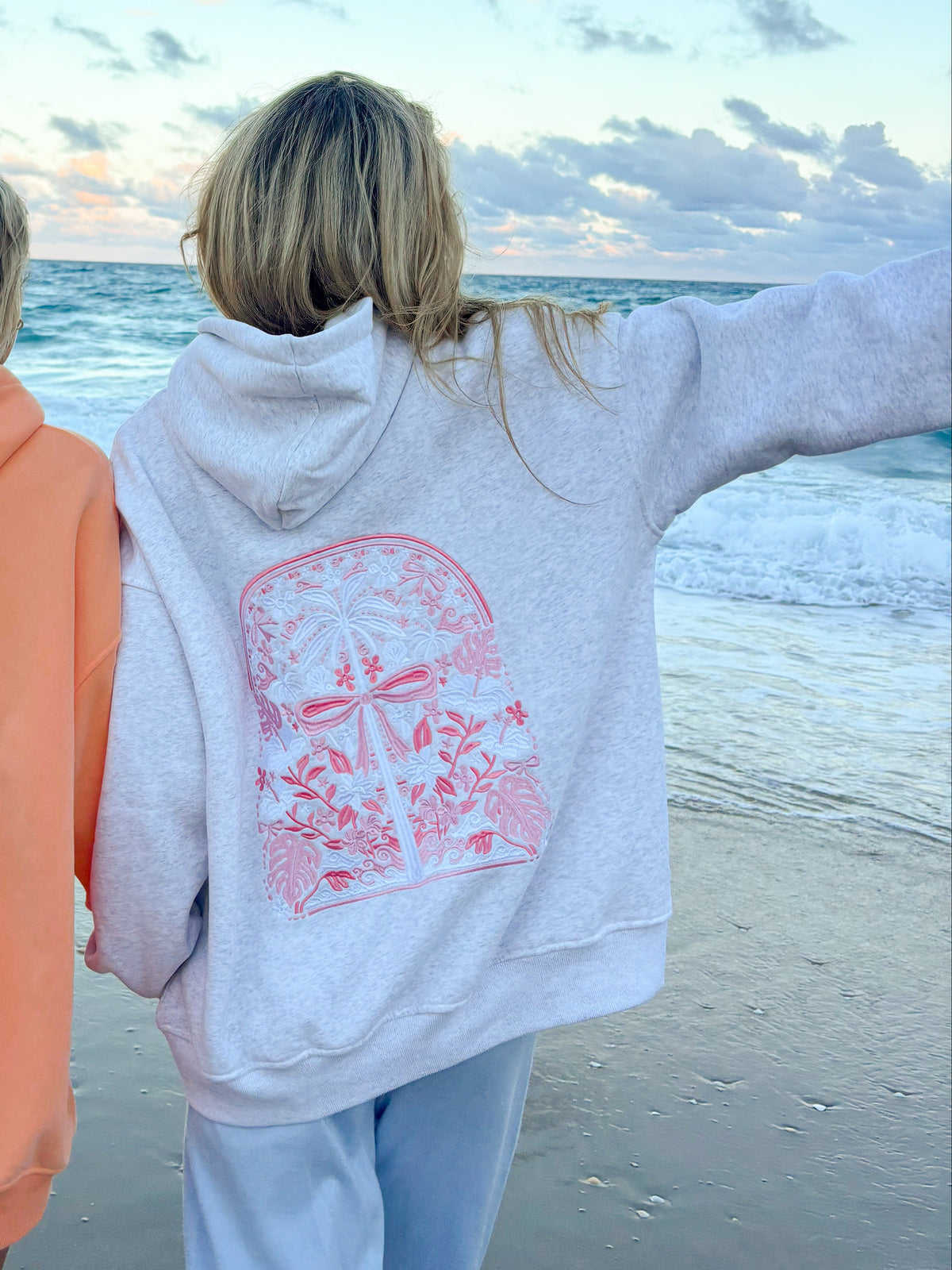 Pearl Grey Tropical Palms Hoodie