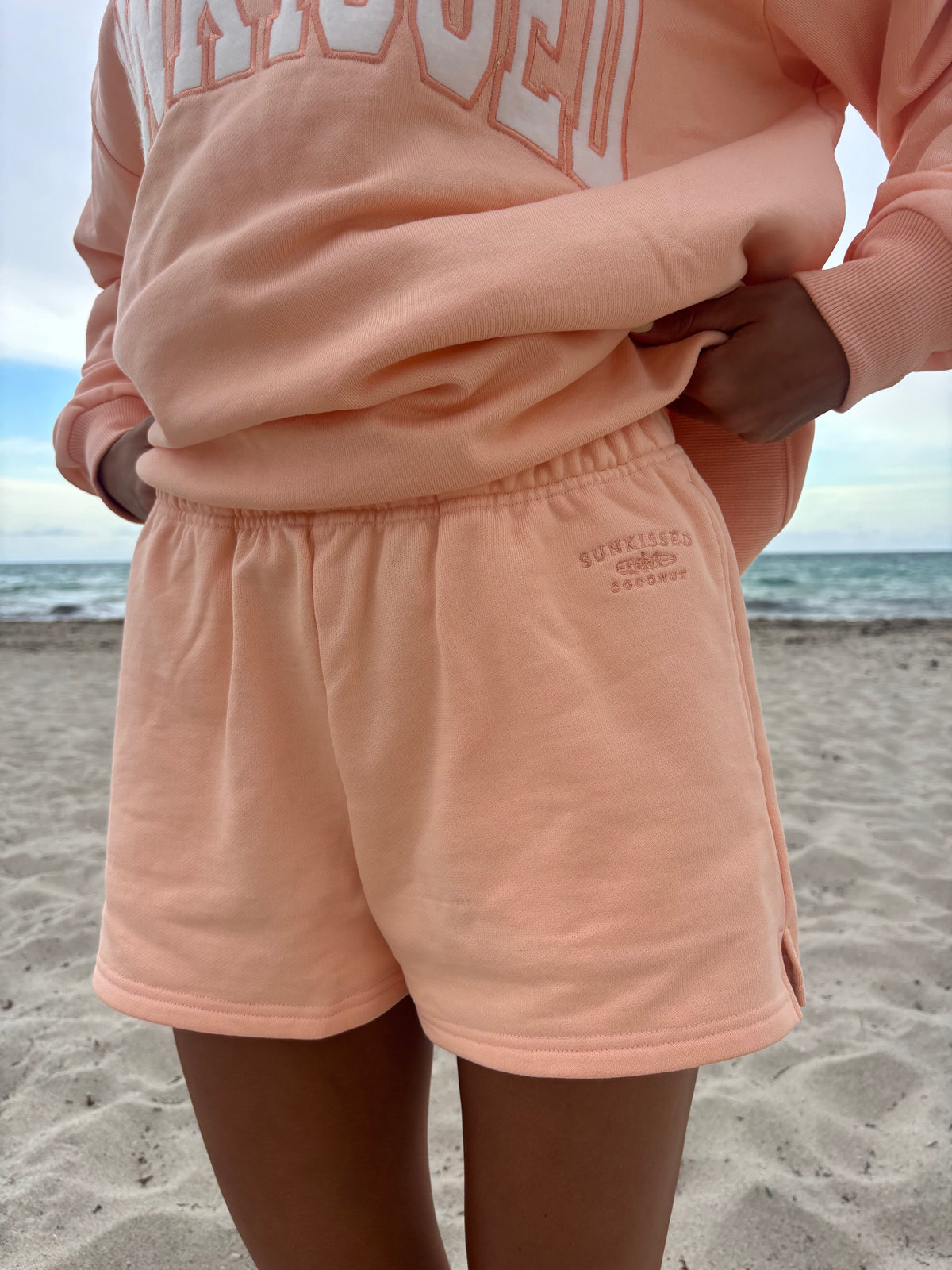 Papaya Orange Embroidered Sweat Shorts 100% Cotton