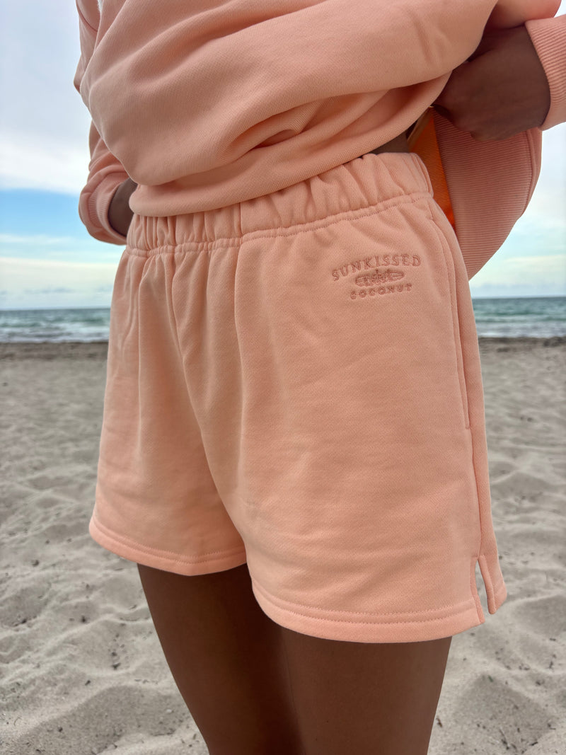 Papaya Orange Embroidered Sweat Shorts 100% Cotton