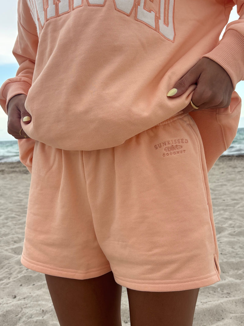 Papaya Orange Embroidered Sweat Shorts 100% Cotton