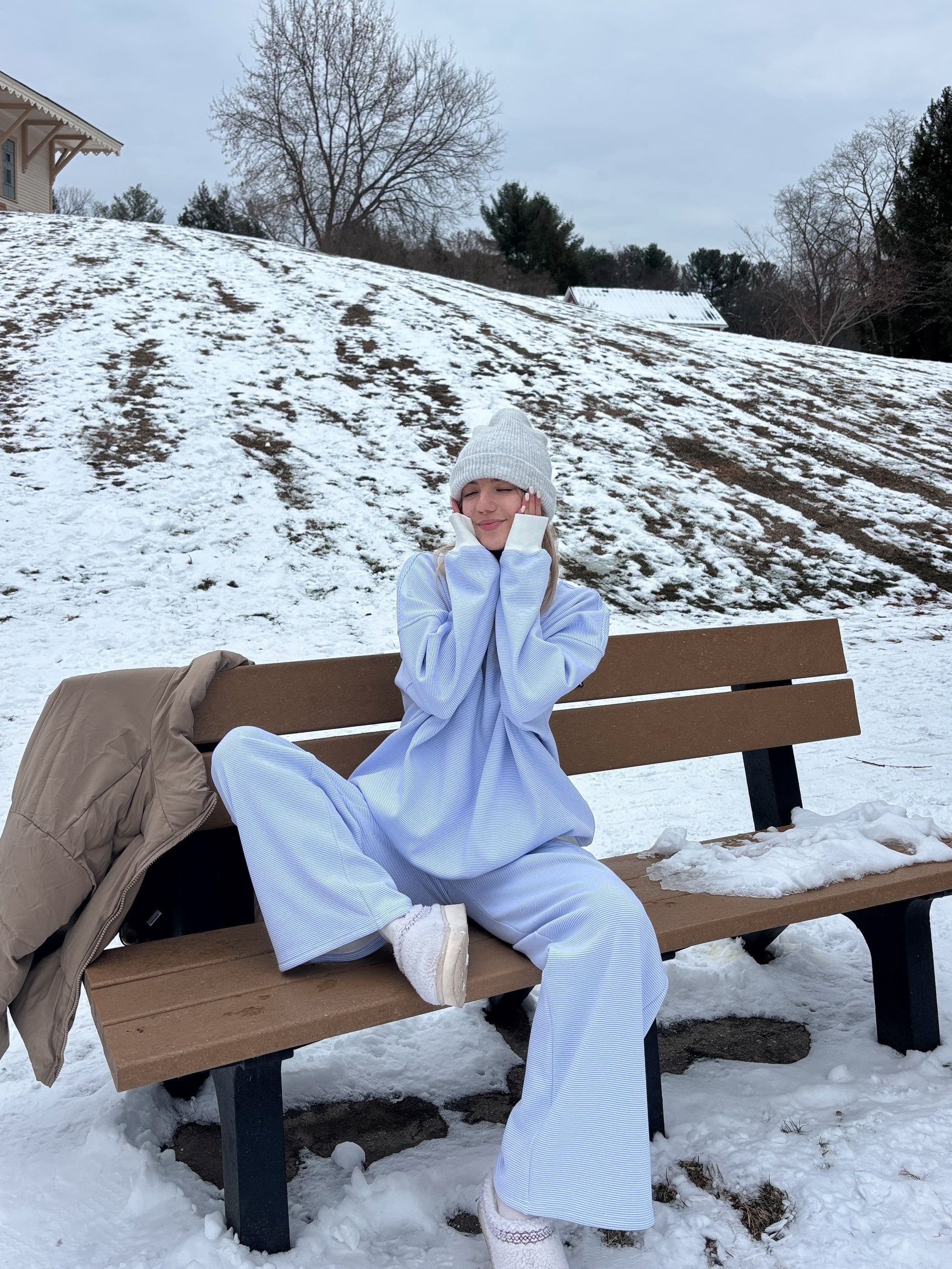 Blue and White Mini Striped Sweatpants