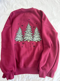 Vintage Red Christmas Tree Embroider Sweatshirt