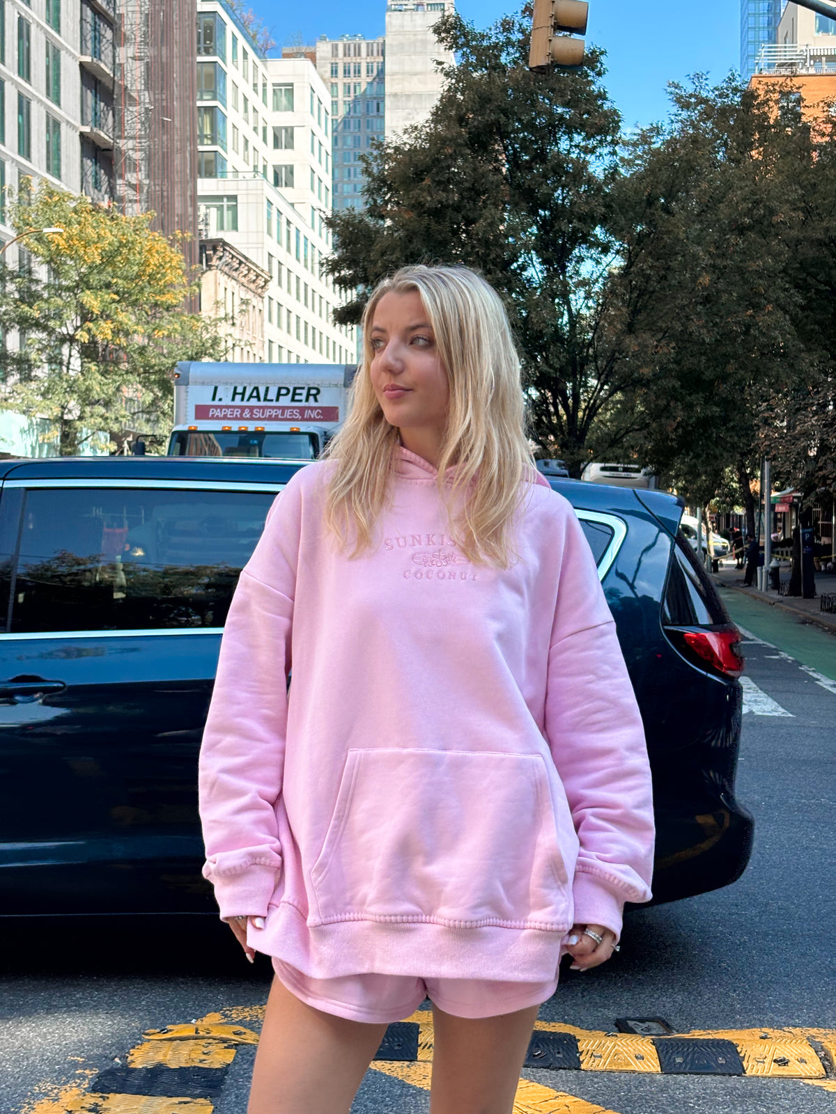Light Pastel Magenta Stitched Sunkissedcoconut Logo Hoodie 100% Cotton