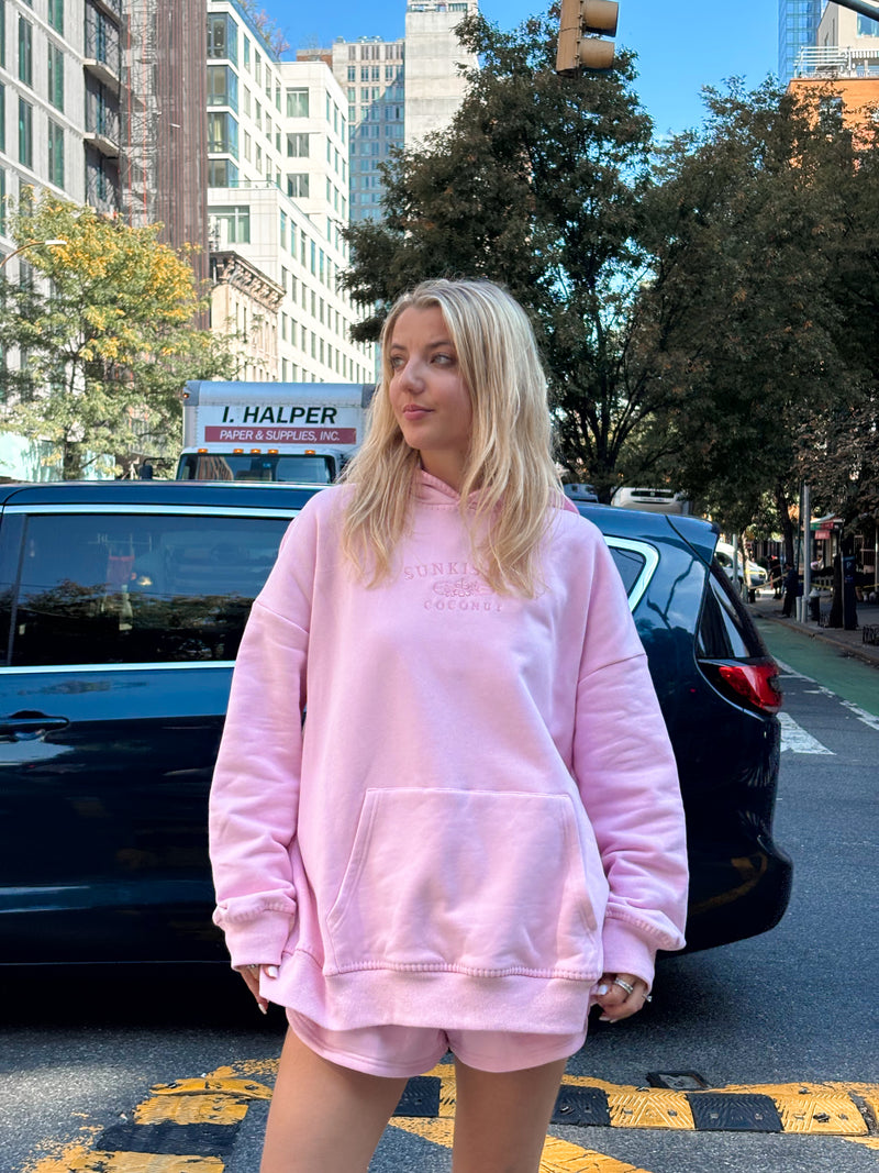 Light Pastel Magenta Stitched Sunkissedcoconut Logo Hoodie 100% Cotton