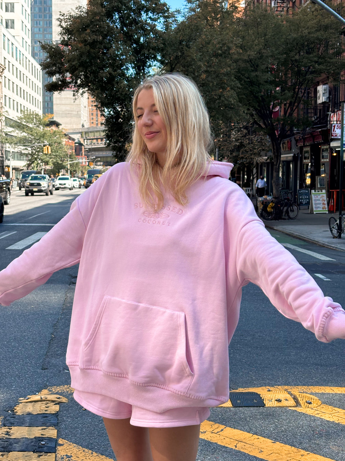 Light Pastel Magenta Stitched Sunkissedcoconut Logo Hoodie 100% Cotton