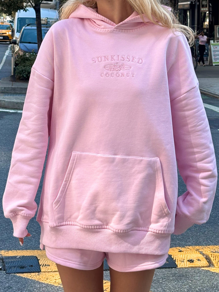 Light Pastel Magenta Stitched Sunkissedcoconut Logo Hoodie 100% Cotton