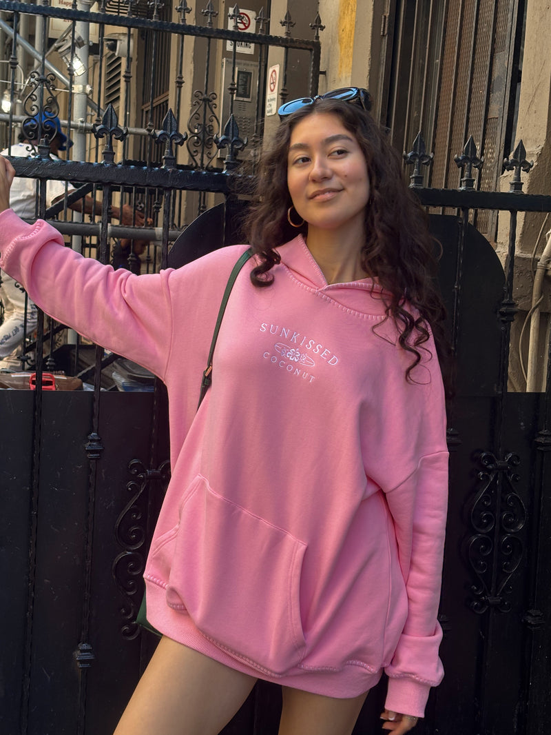 Cotton Candy Stitched Sunkissedcoconut Logo Hoodie 100% Cotton