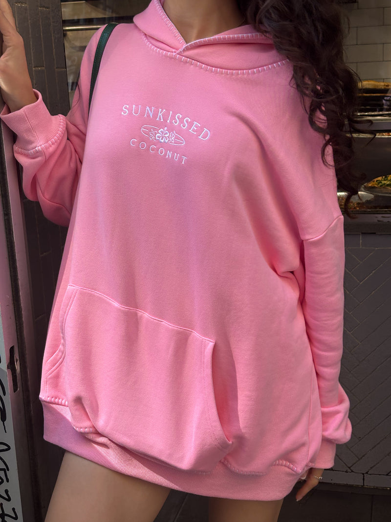 Cotton Candy Stitched Sunkissedcoconut Logo Hoodie 100% Cotton