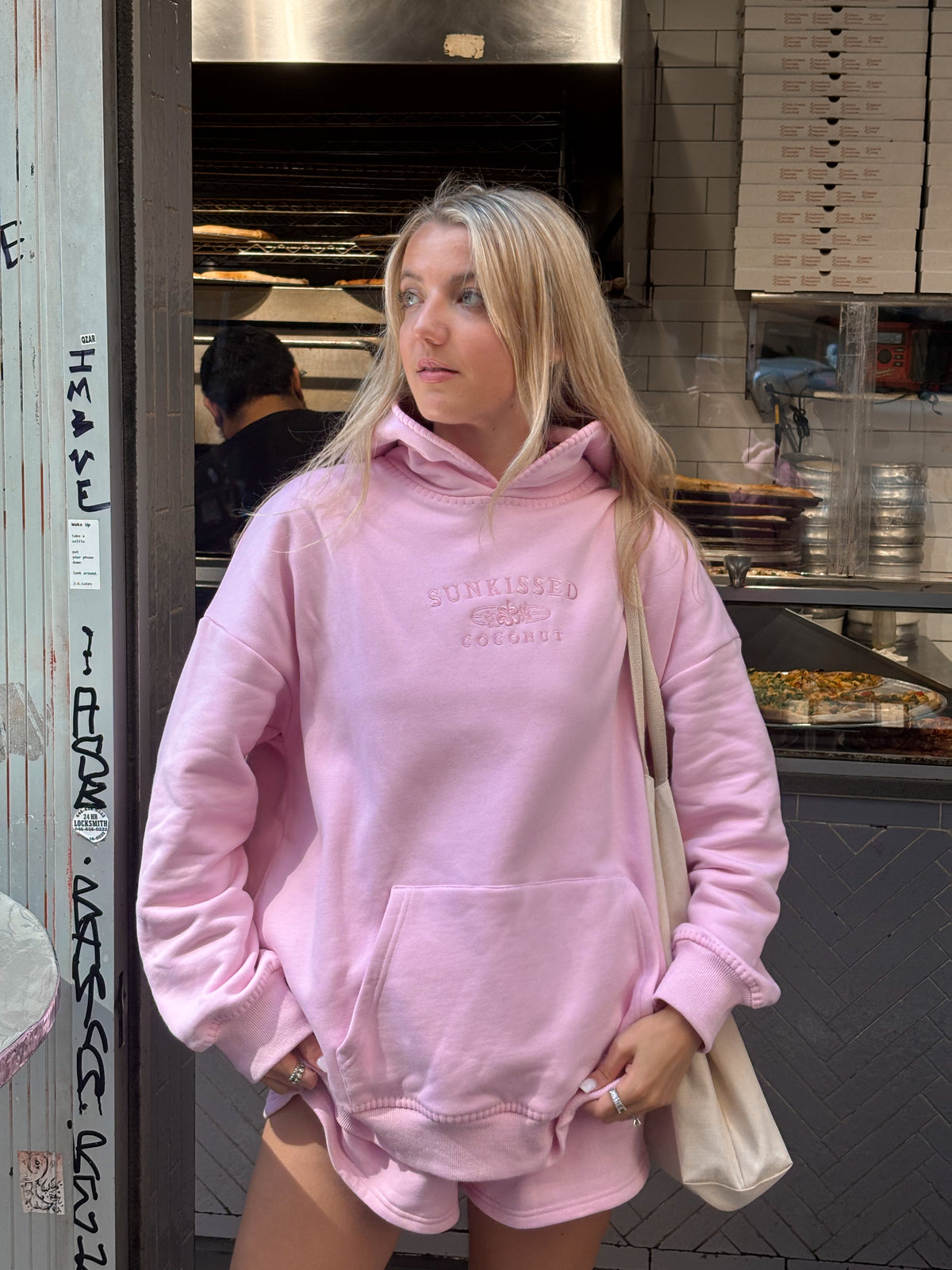 Light Pastel Magenta Stitched Sunkissedcoconut Logo Hoodie 100% Cotton