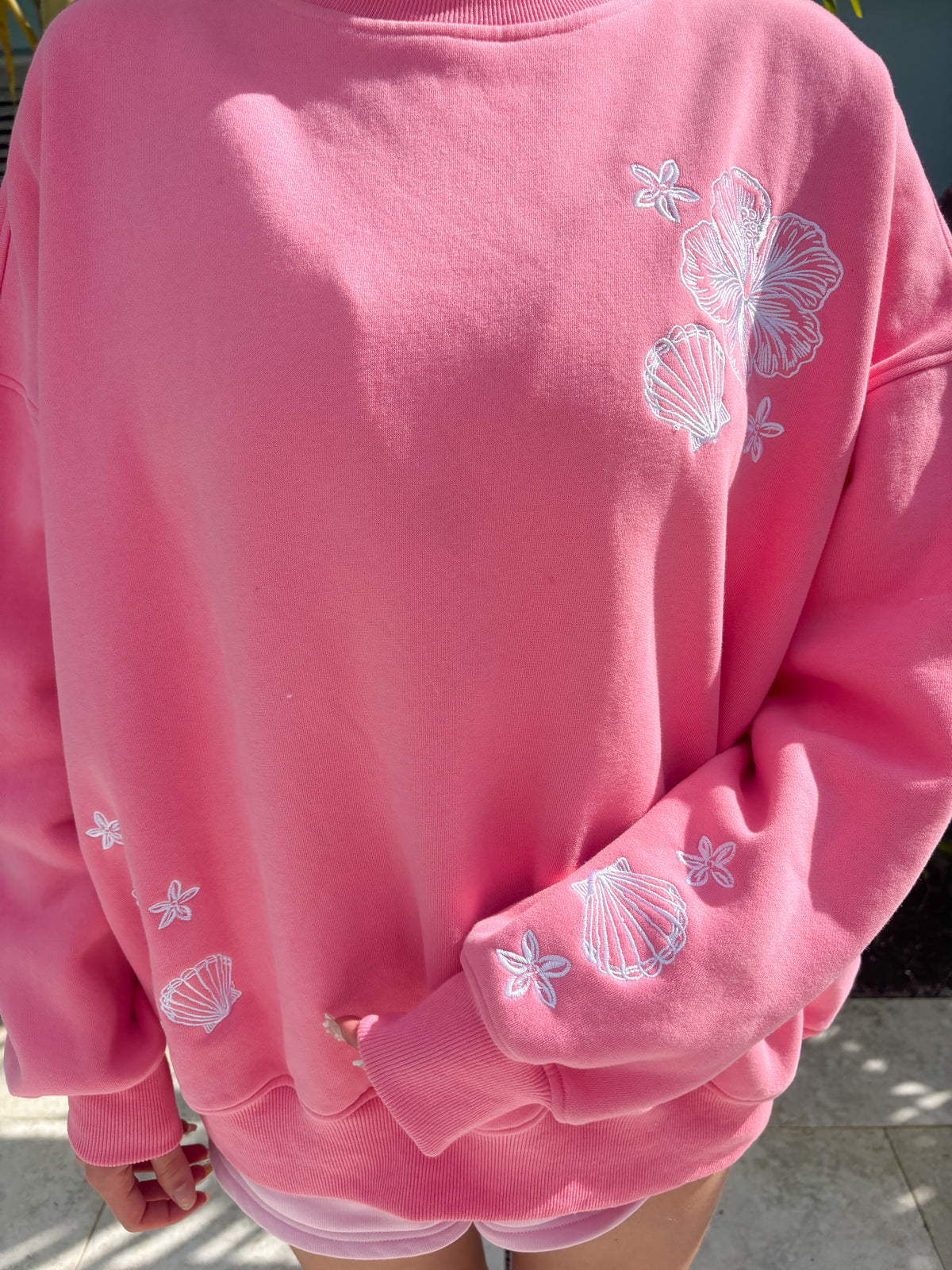 Hibiscus Pink Tropical Embroider Sweatshirt