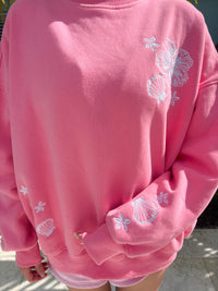 Hibiscus Pink Tropical Embroider Sweatshirt