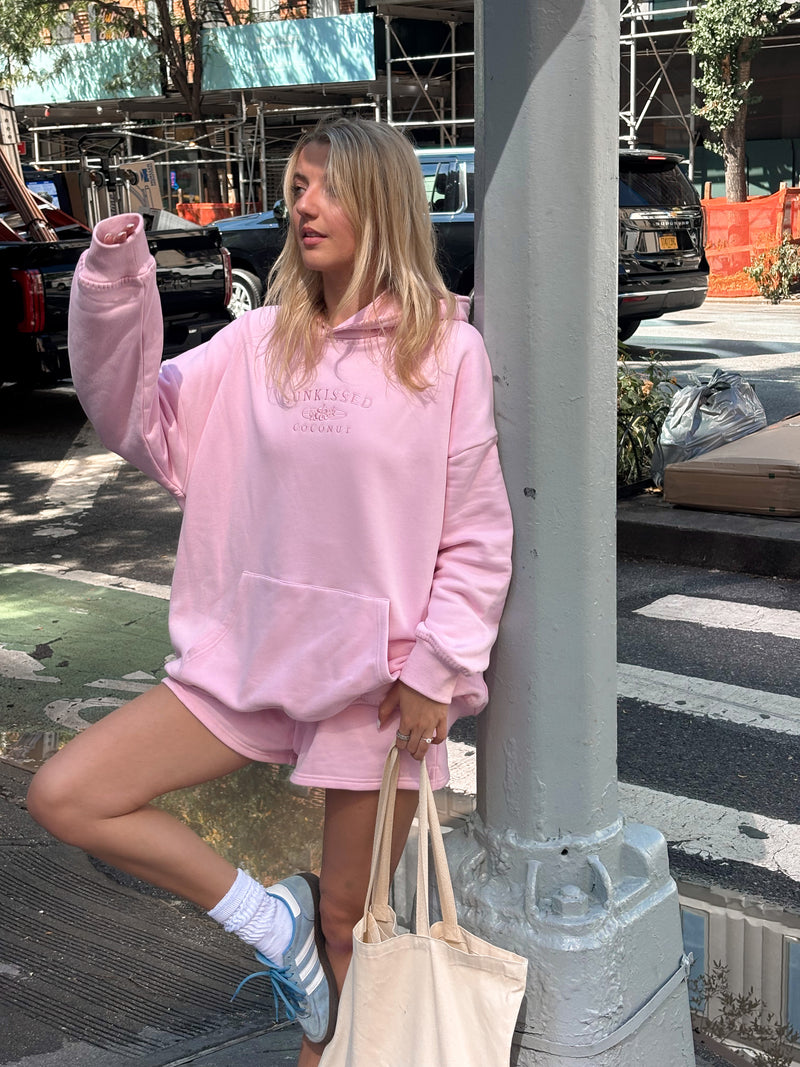 Light Pastel Magenta Stitched Sunkissedcoconut Logo Hoodie 100% Cotton