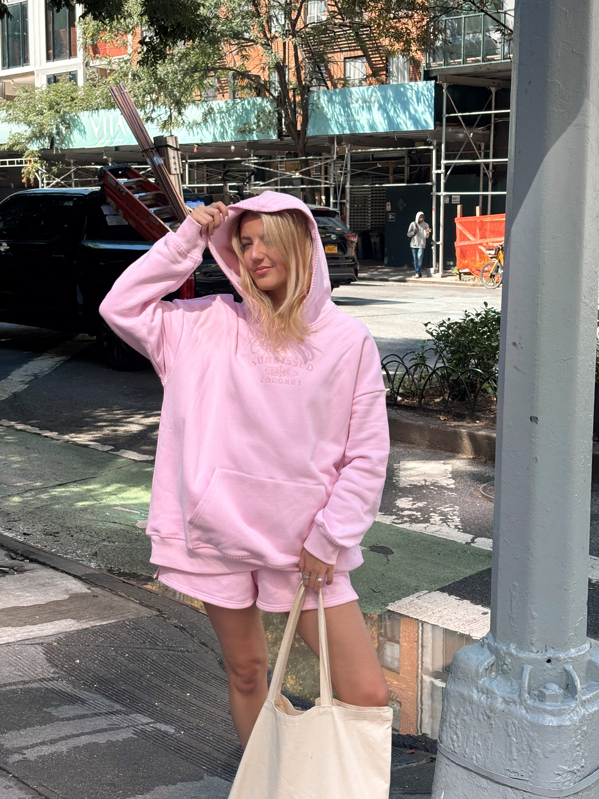 Light Pastel Magenta Stitched Sunkissedcoconut Logo Hoodie 100% Cotton