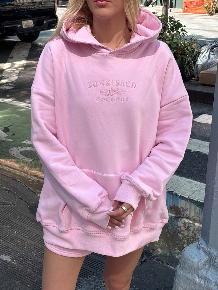 Light Pastel Magenta Stitched Sunkissedcoconut Logo Hoodie 100% Cotton