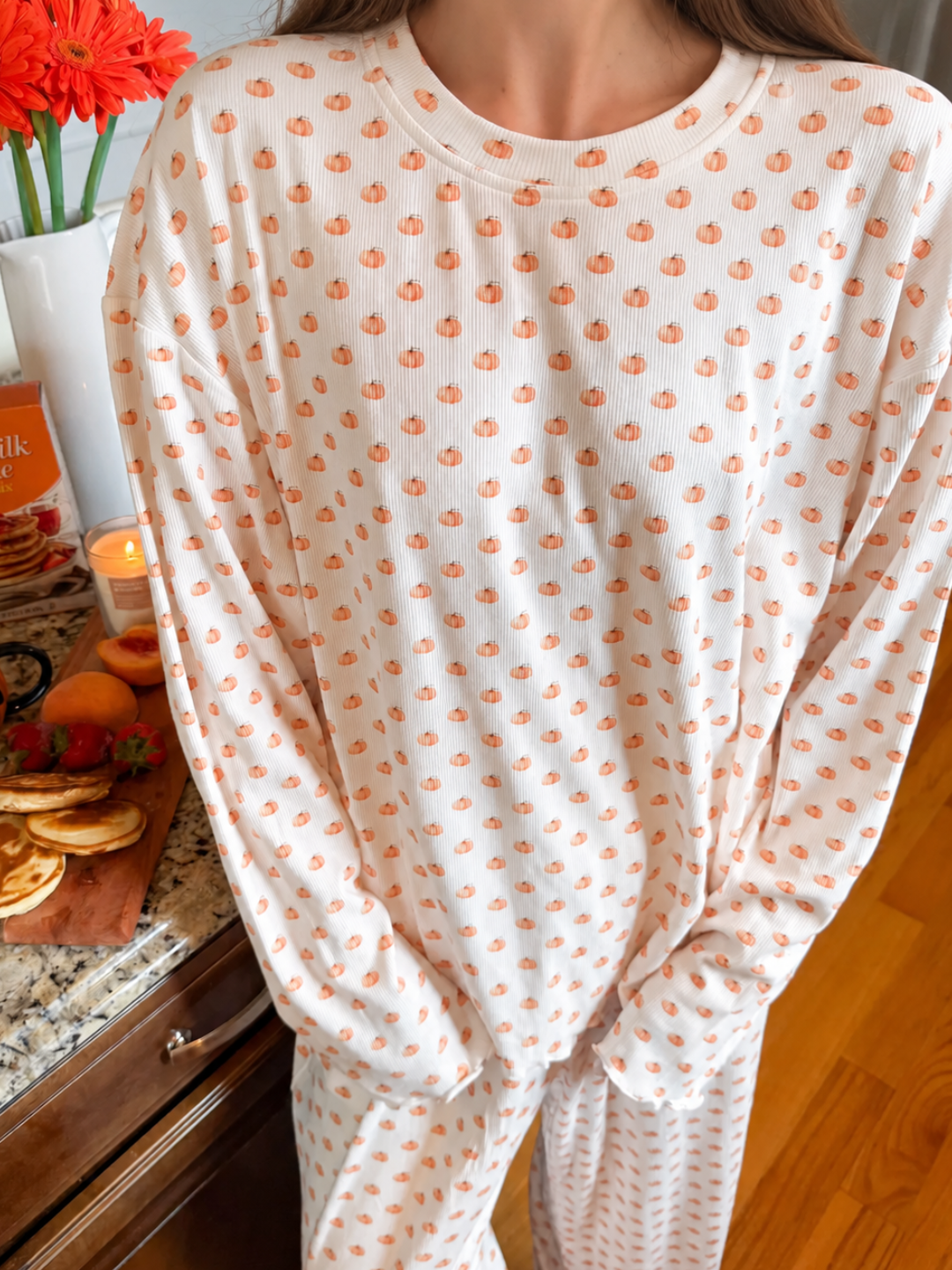 Pumpkin Fall Autumn Long Sleeve Pajama Top