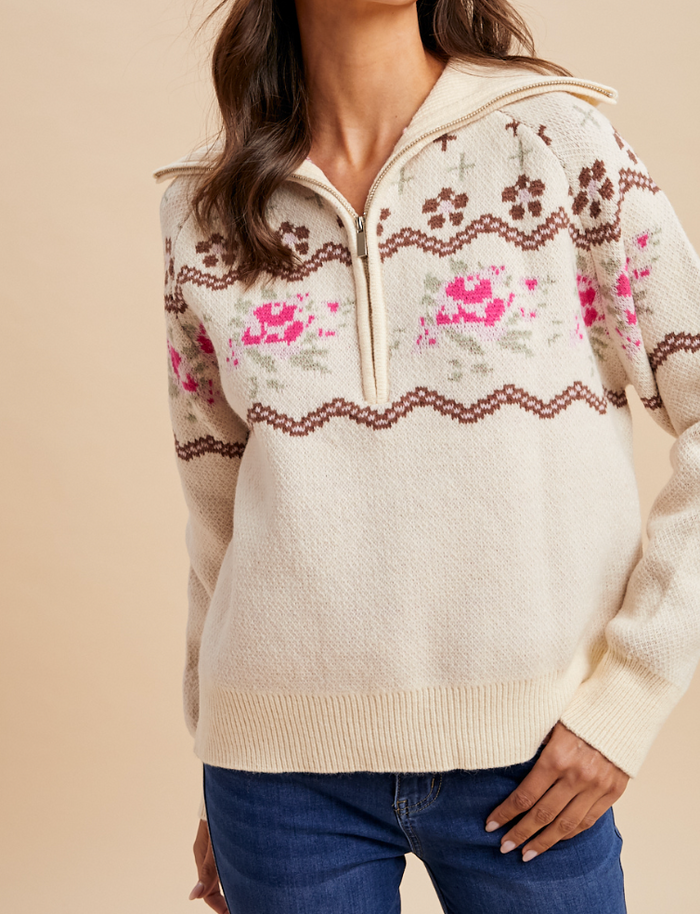 Creme Ginger Snap Quarter Zip Sweater