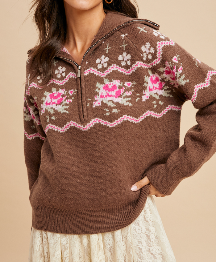 Chestnut Ginger Snap Quarter Zip Sweater