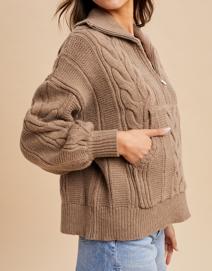 Chunky Chestnut Quarter Zip Sweater