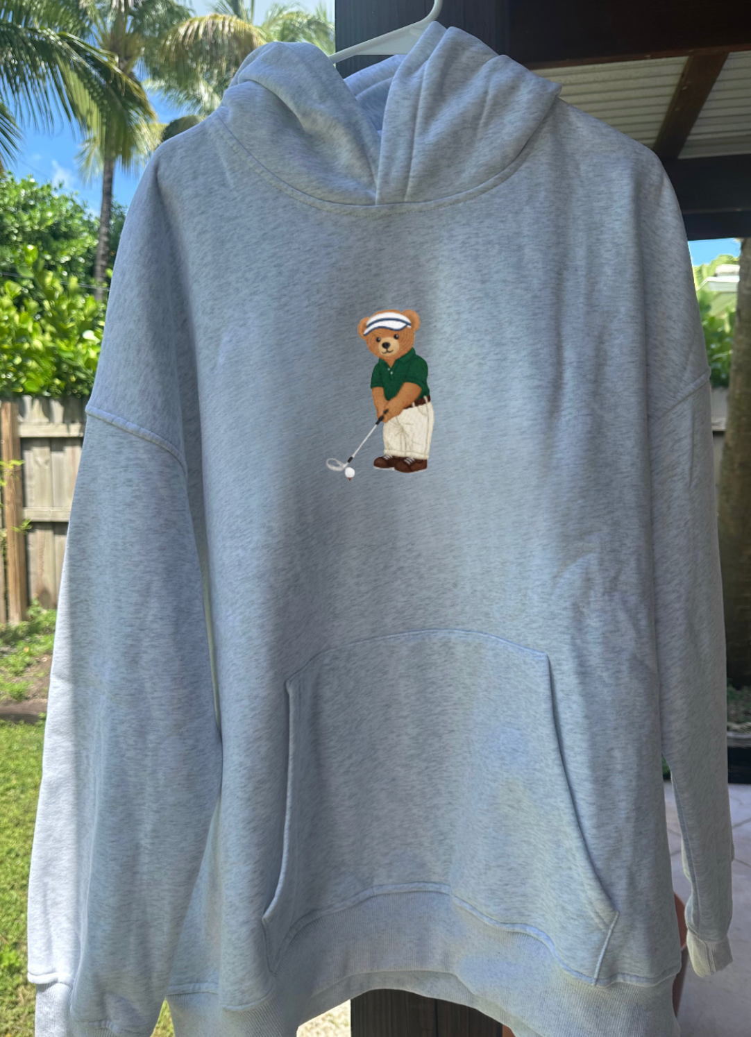 Pearl Grey Classic Teddy Bear Golf Embroider Hoodie